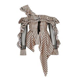 Self-Portrait Asymmetric Striped Blouse Size 4 Off-the-shoulder Top